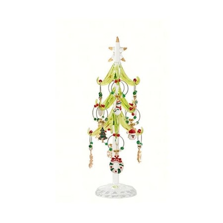 LS Arts XM-1059 Tree With 12 Enamel Holiday Wine Charms; Green - 8 In.